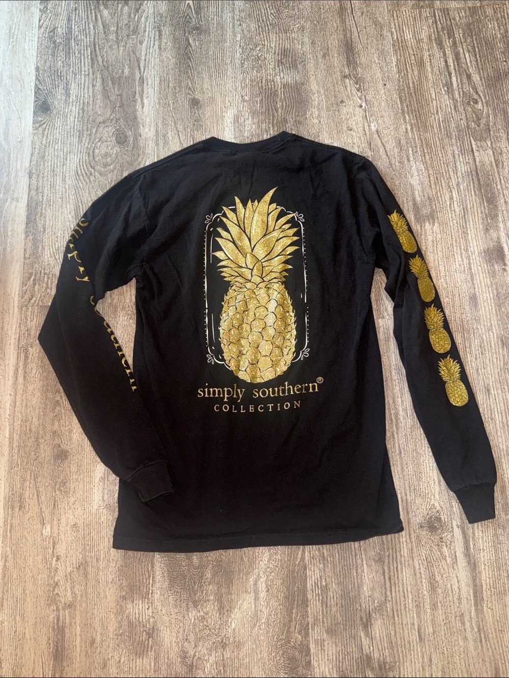 Simply Southern Black Long-Sleeve Tee with Gold Pineapple Graphic